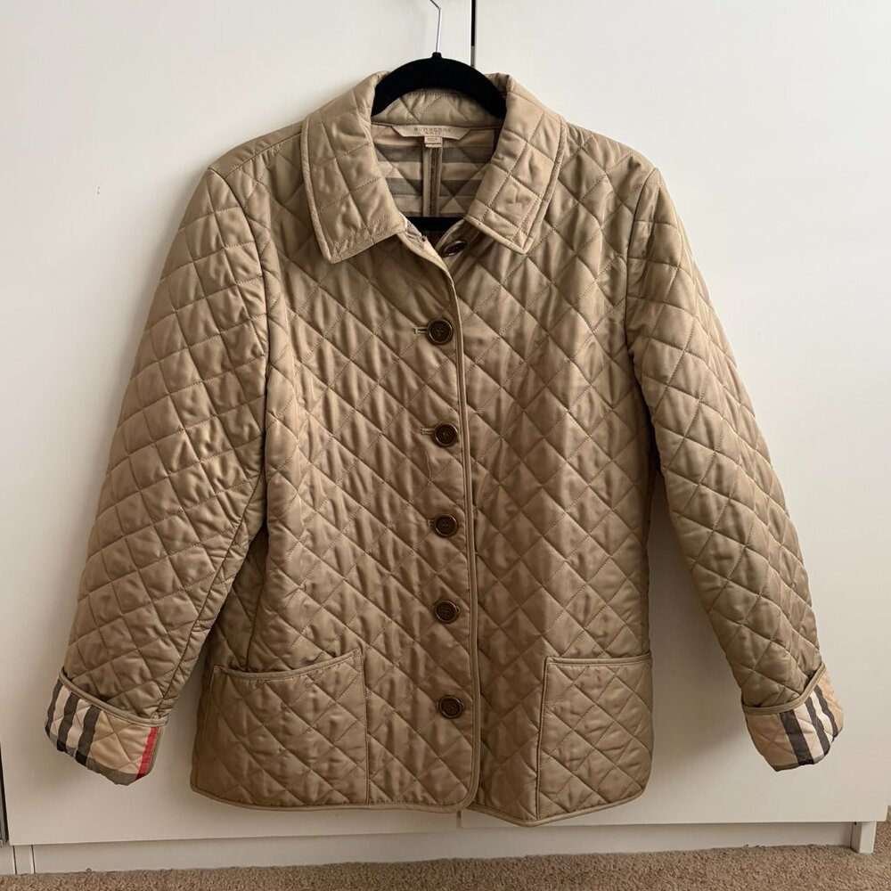 Burberry Quilted Coat Tan Size L Like New